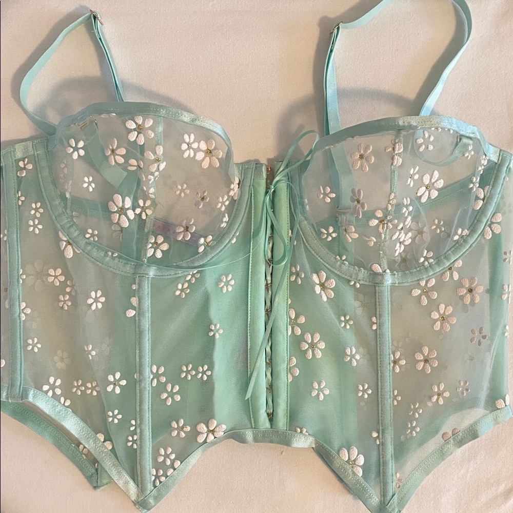 Savage X Fenty Puff Daisy Unlined Bustier Mint Hint Green Size Large - Picture 5 of 16